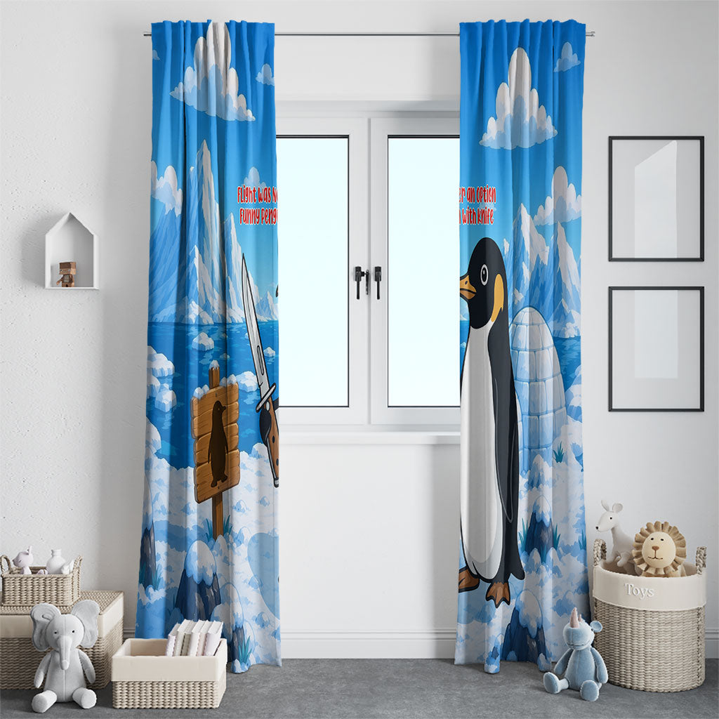 Flight Was Never An Option Funny Penguin With Knife Window Curtain Animal Meme Humor Comic Graphic