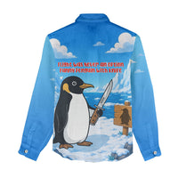 Flight Was Never An Option Funny Penguin With Knife Women Casual Shirt Animal Meme Humor Comic Graphic