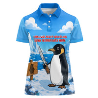 Flight Was Never An Option Funny Penguin With Knife Women Polo Shirt Animal Meme Humor Comic Graphic