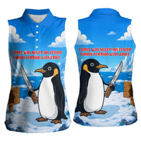 Flight Was Never An Option Funny Penguin With Knife Women Sleeveless Polo Shirt Animal Meme Humor Comic Graphic