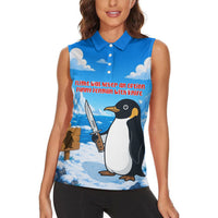 Flight Was Never An Option Funny Penguin With Knife Women Sleeveless Polo Shirt Animal Meme Humor Comic Graphic