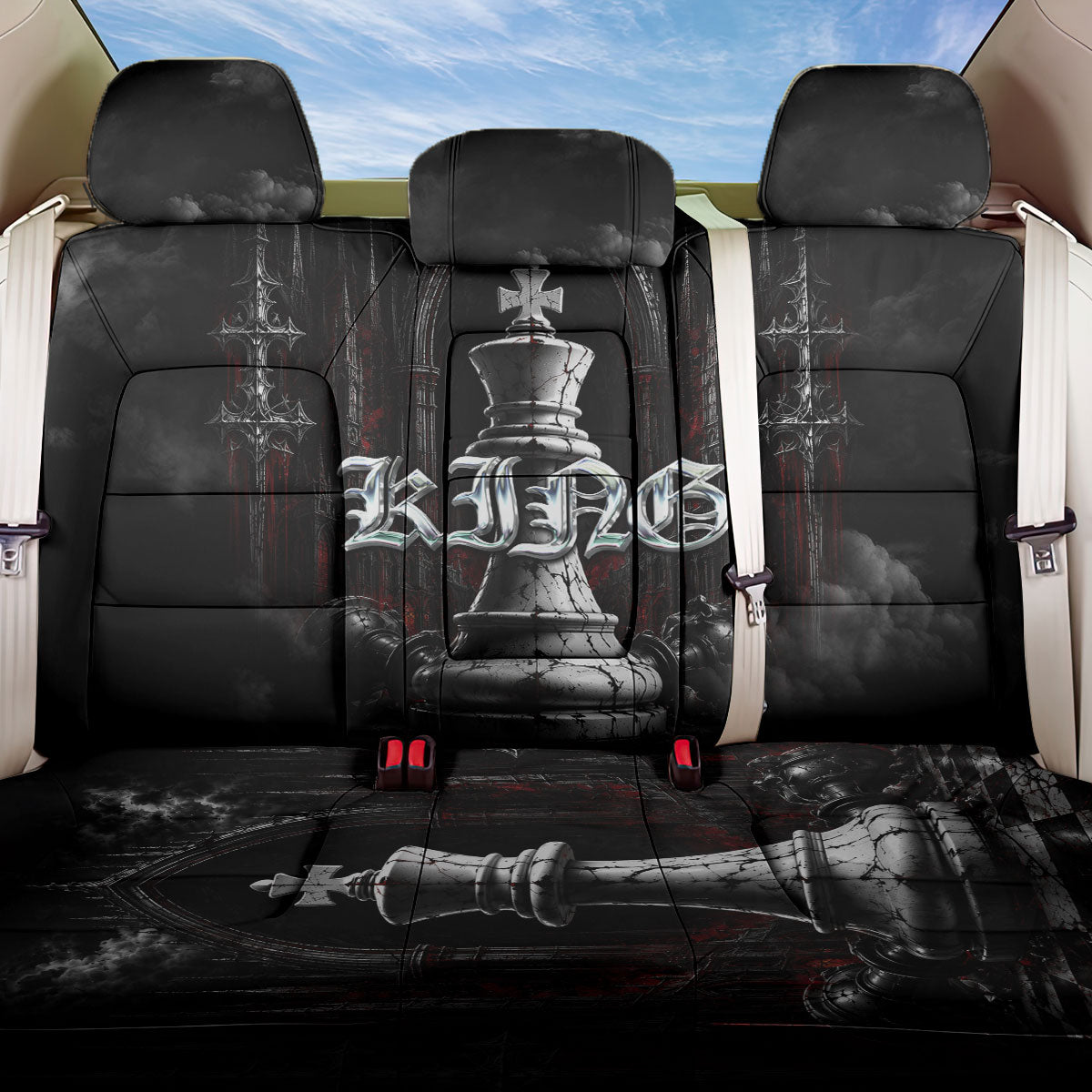 King Chess Piece Back Car Seat Cover Dark Gothic Fantasy Board Game Art