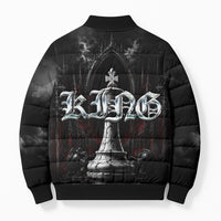 King Chess Piece Bomber Puffer Jacket Dark Gothic Fantasy Board Game Art