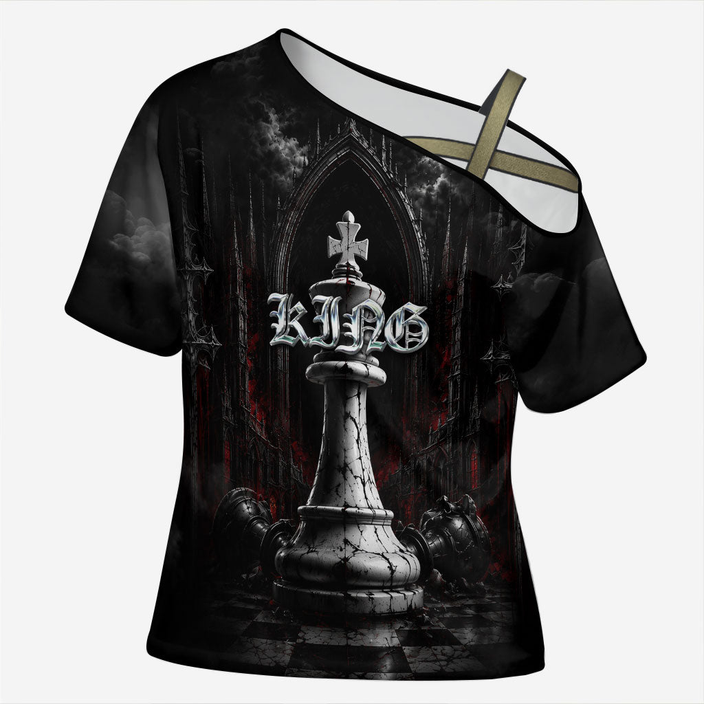 King Chess Piece Cross Shoulder Shirt Dark Gothic Fantasy Board Game Art
