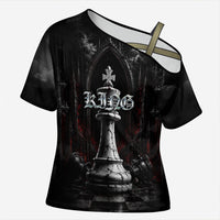 King Chess Piece Cross Shoulder Shirt Dark Gothic Fantasy Board Game Art