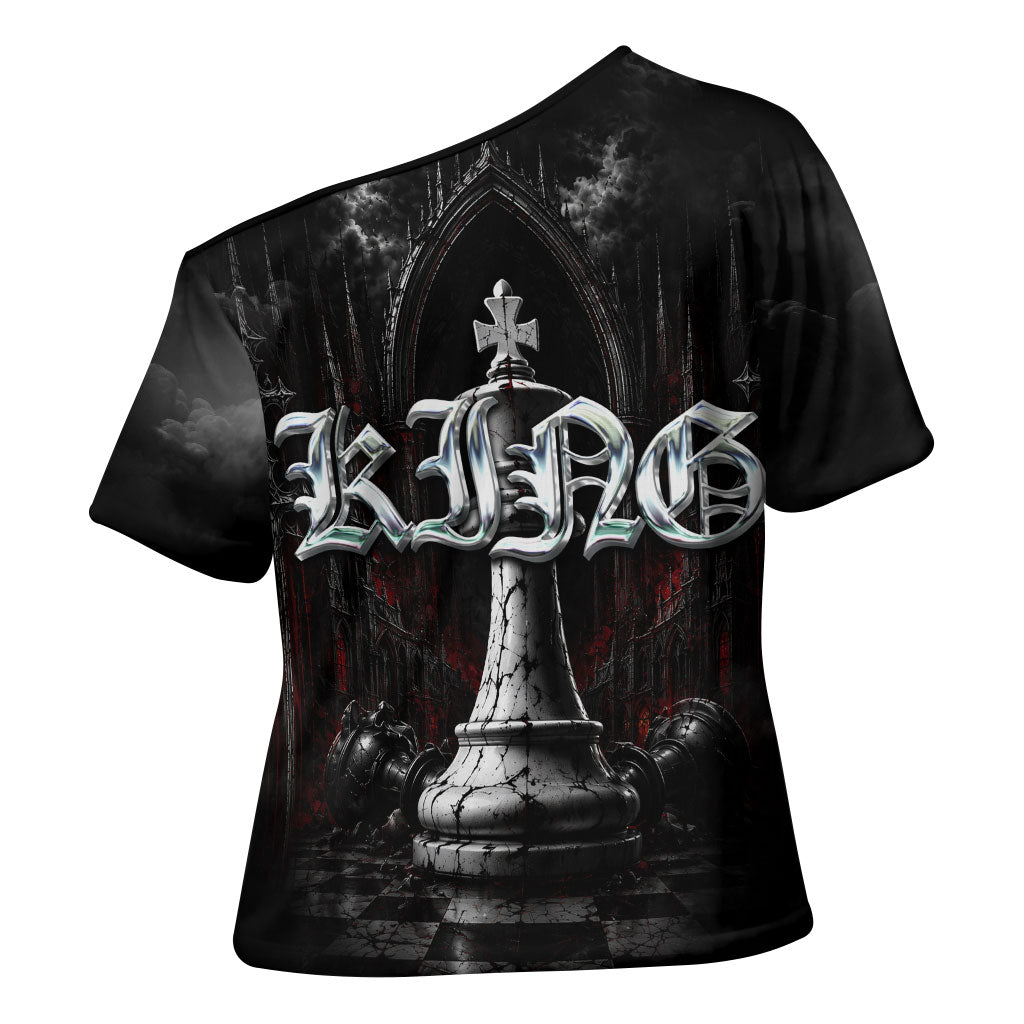 King Chess Piece Cross Shoulder Shirt Dark Gothic Fantasy Board Game Art