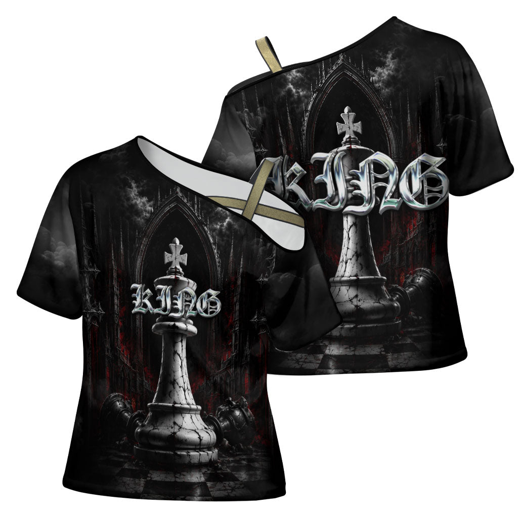 King Chess Piece Cross Shoulder Shirt Dark Gothic Fantasy Board Game Art