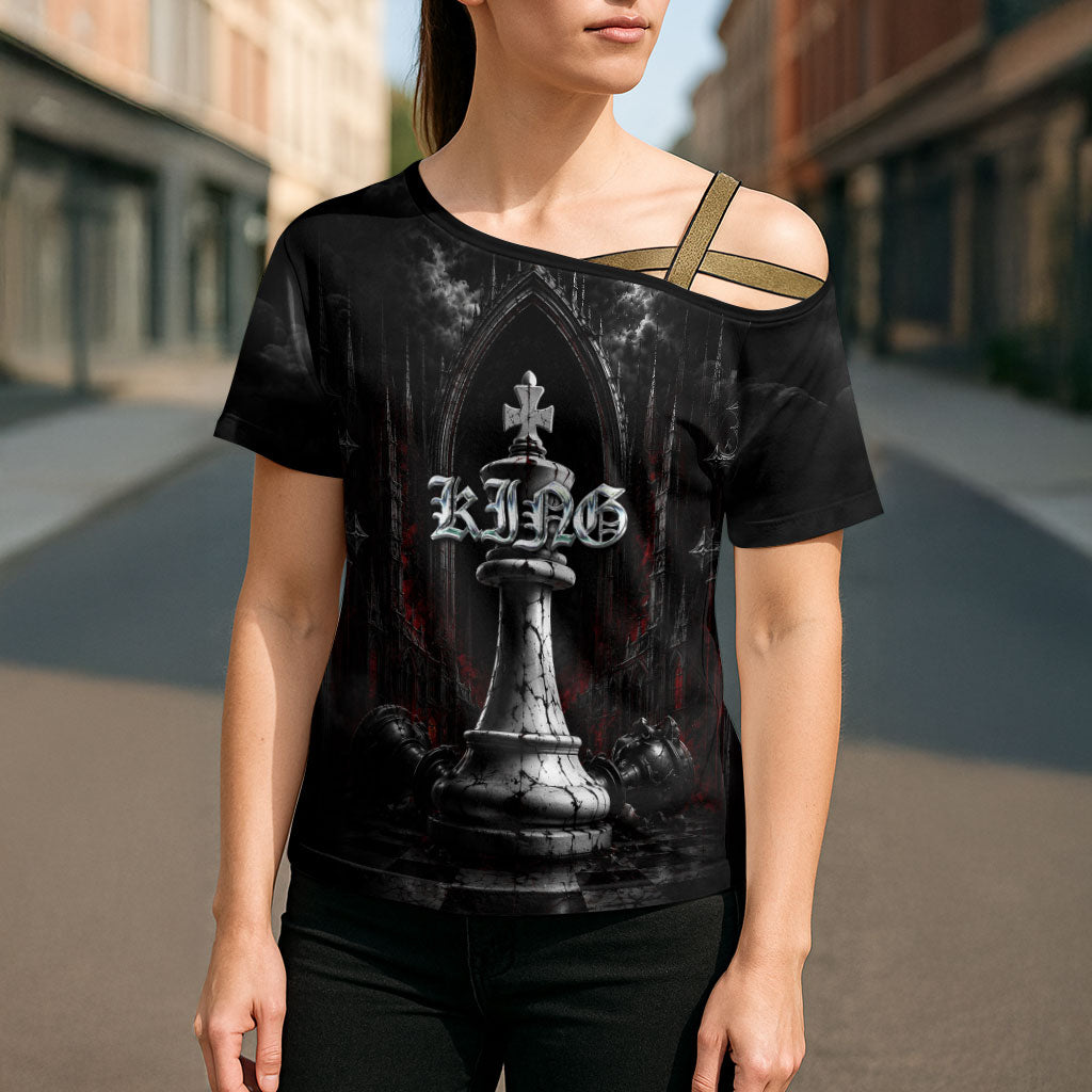 King Chess Piece Cross Shoulder Shirt Dark Gothic Fantasy Board Game Art