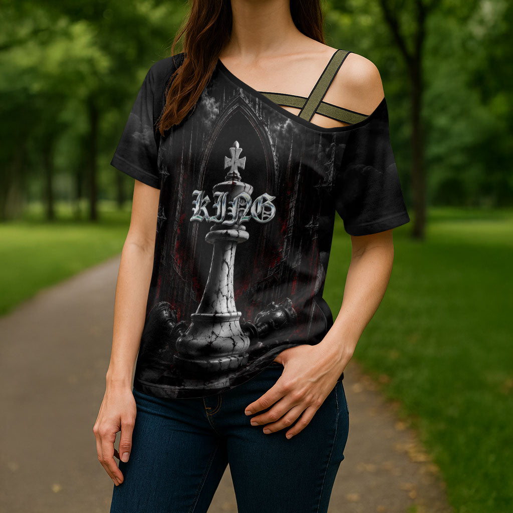 King Chess Piece Cross Shoulder Shirt Dark Gothic Fantasy Board Game Art