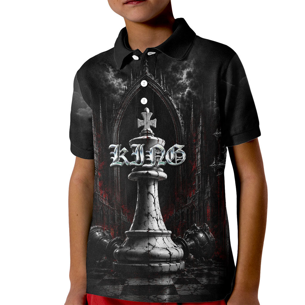 King Chess Piece Kid Polo Shirt Dark Gothic Fantasy Board Game Art