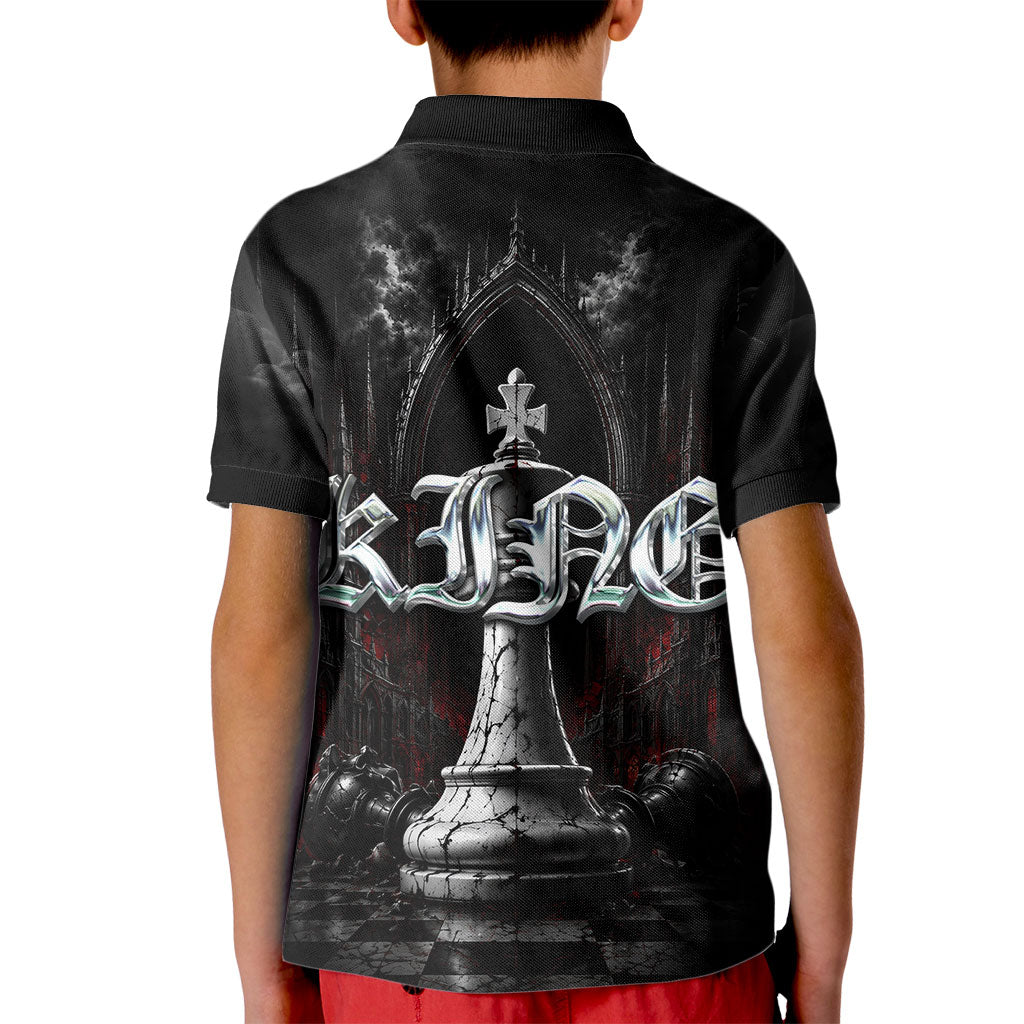 King Chess Piece Kid Polo Shirt Dark Gothic Fantasy Board Game Art