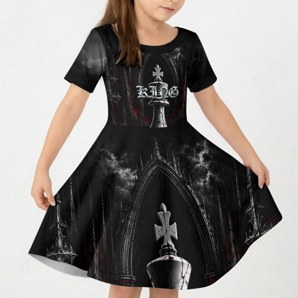 King Chess Piece Kid Short Sleeve Dress Dark Gothic Fantasy Board Game Art