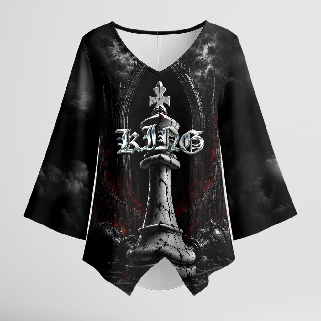 King Chess Piece Kimono Sleeve Blouse Dark Gothic Fantasy Board Game Art