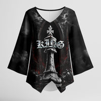 King Chess Piece Kimono Sleeve Blouse Dark Gothic Fantasy Board Game Art