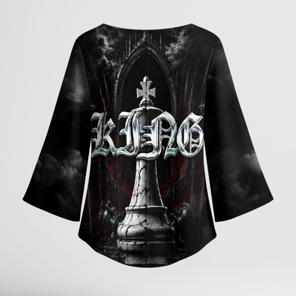 King Chess Piece Kimono Sleeve Blouse Dark Gothic Fantasy Board Game Art