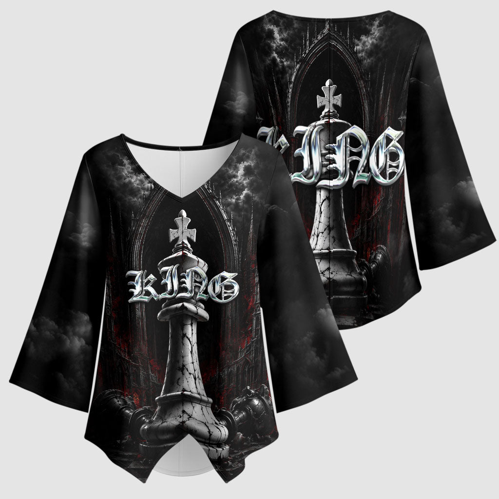 King Chess Piece Kimono Sleeve Blouse Dark Gothic Fantasy Board Game Art