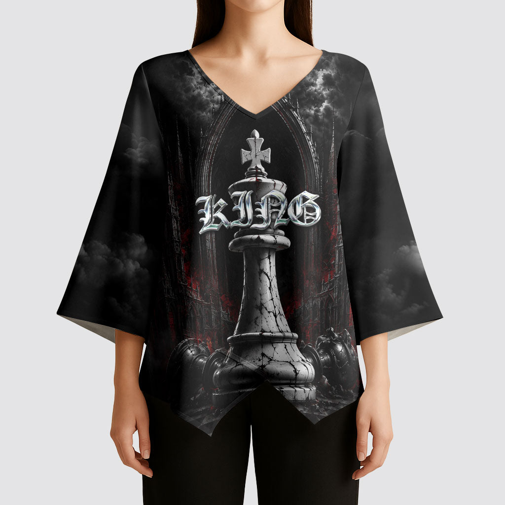 King Chess Piece Kimono Sleeve Blouse Dark Gothic Fantasy Board Game Art