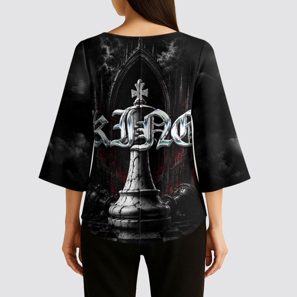 King Chess Piece Kimono Sleeve Blouse Dark Gothic Fantasy Board Game Art