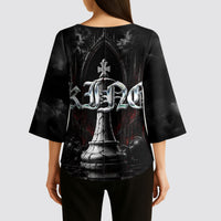 King Chess Piece Kimono Sleeve Blouse Dark Gothic Fantasy Board Game Art