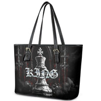 King Chess Piece Leather Tote Bag Dark Gothic Fantasy Board Game Art