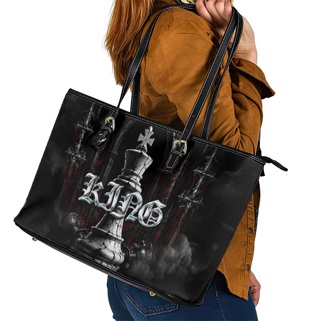 King Chess Piece Leather Tote Bag Dark Gothic Fantasy Board Game Art