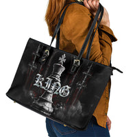 King Chess Piece Leather Tote Bag Dark Gothic Fantasy Board Game Art