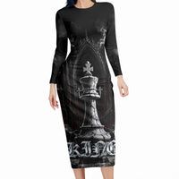 King Chess Piece Long Sleeve Bodycon Dress Dark Gothic Fantasy Board Game Art