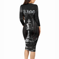 King Chess Piece Long Sleeve Bodycon Dress Dark Gothic Fantasy Board Game Art