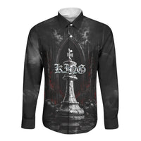 King Chess Piece Long Sleeve Button Shirt Dark Gothic Fantasy Board Game Art