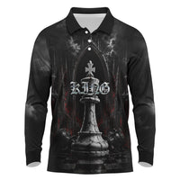 King Chess Piece Long Sleeve Polo Shirt Dark Gothic Fantasy Board Game Art