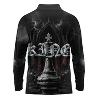 King Chess Piece Long Sleeve Polo Shirt Dark Gothic Fantasy Board Game Art