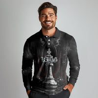 King Chess Piece Long Sleeve Polo Shirt Dark Gothic Fantasy Board Game Art