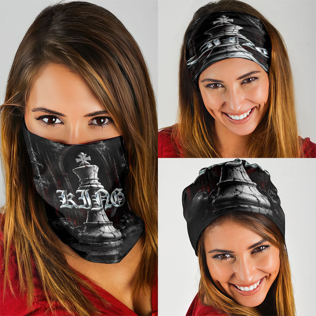 King Chess Piece Neck Gaiter Dark Gothic Fantasy Board Game Art