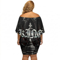 King Chess Piece Off Shoulder Short Dress Dark Gothic Fantasy Board Game Art