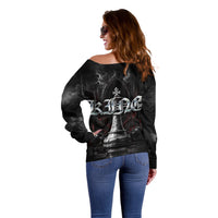 King Chess Piece Off Shoulder Sweater Dark Gothic Fantasy Board Game Art