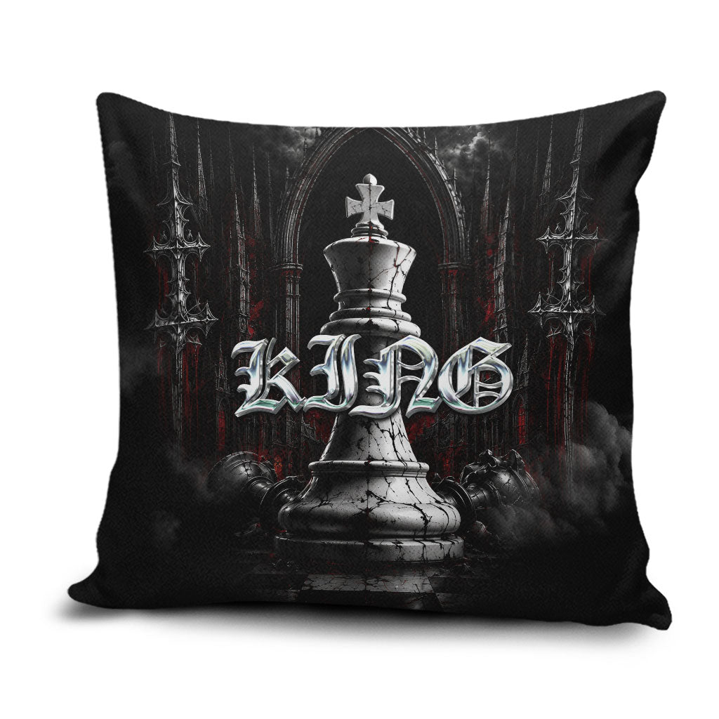 King Chess Piece Pillow Cover Dark Gothic Fantasy Board Game Art