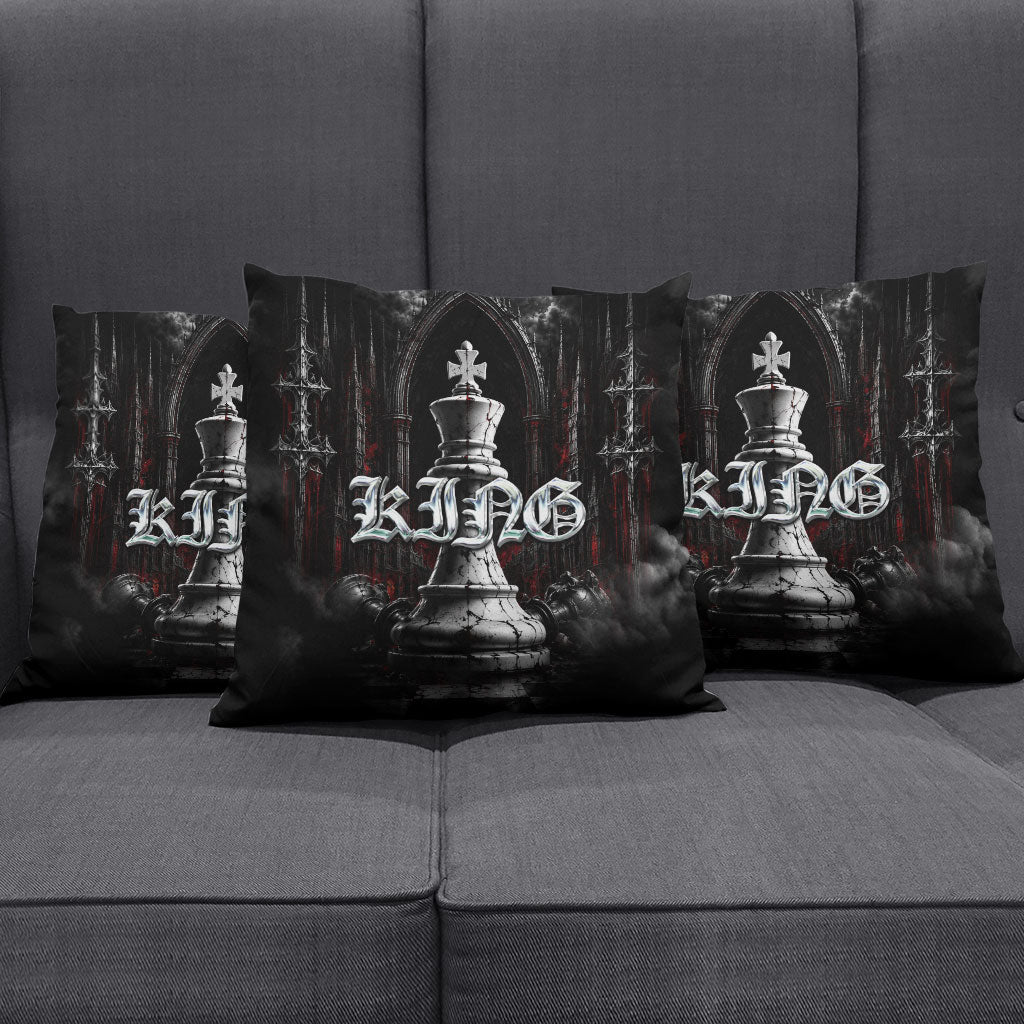 King Chess Piece Pillow Cover Dark Gothic Fantasy Board Game Art