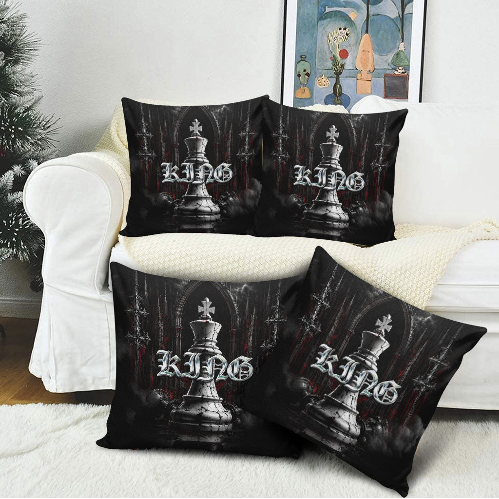 King Chess Piece Pillow Cover Dark Gothic Fantasy Board Game Art