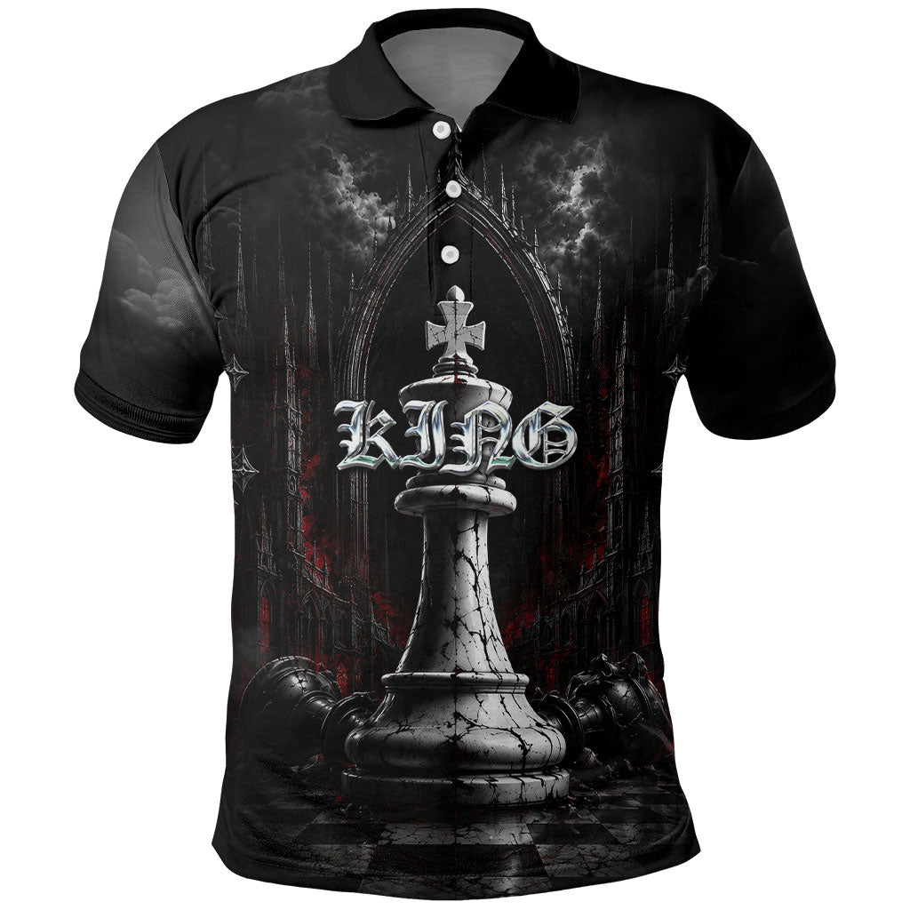 King Chess Piece Polo Shirt Dark Gothic Fantasy Board Game Art