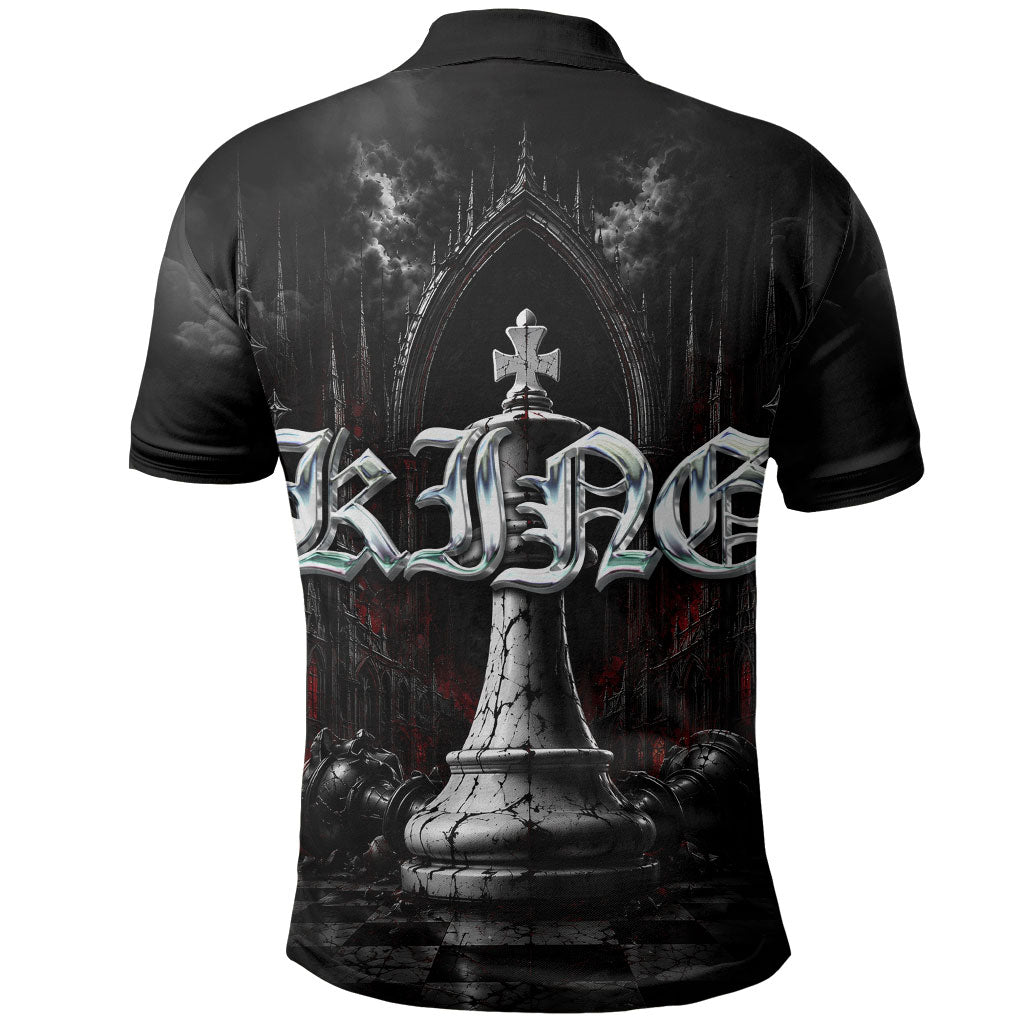 King Chess Piece Polo Shirt Dark Gothic Fantasy Board Game Art