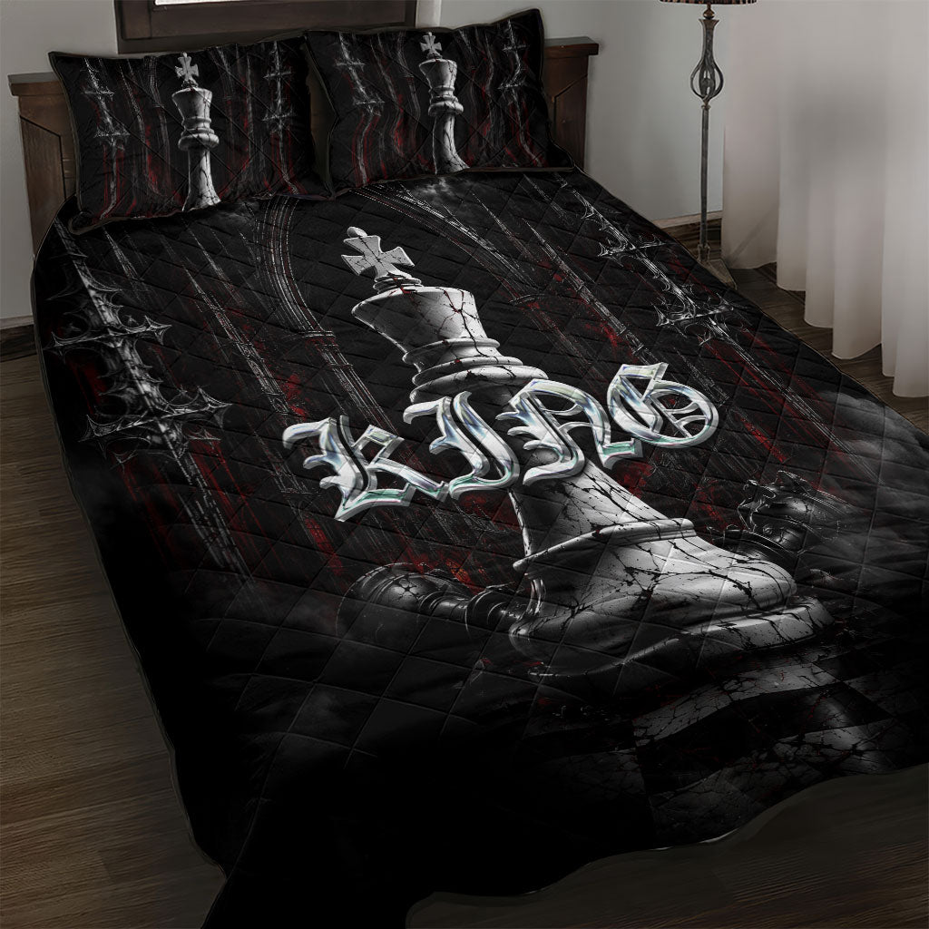King Chess Piece Quilt Bed Set Dark Gothic Fantasy Board Game Art