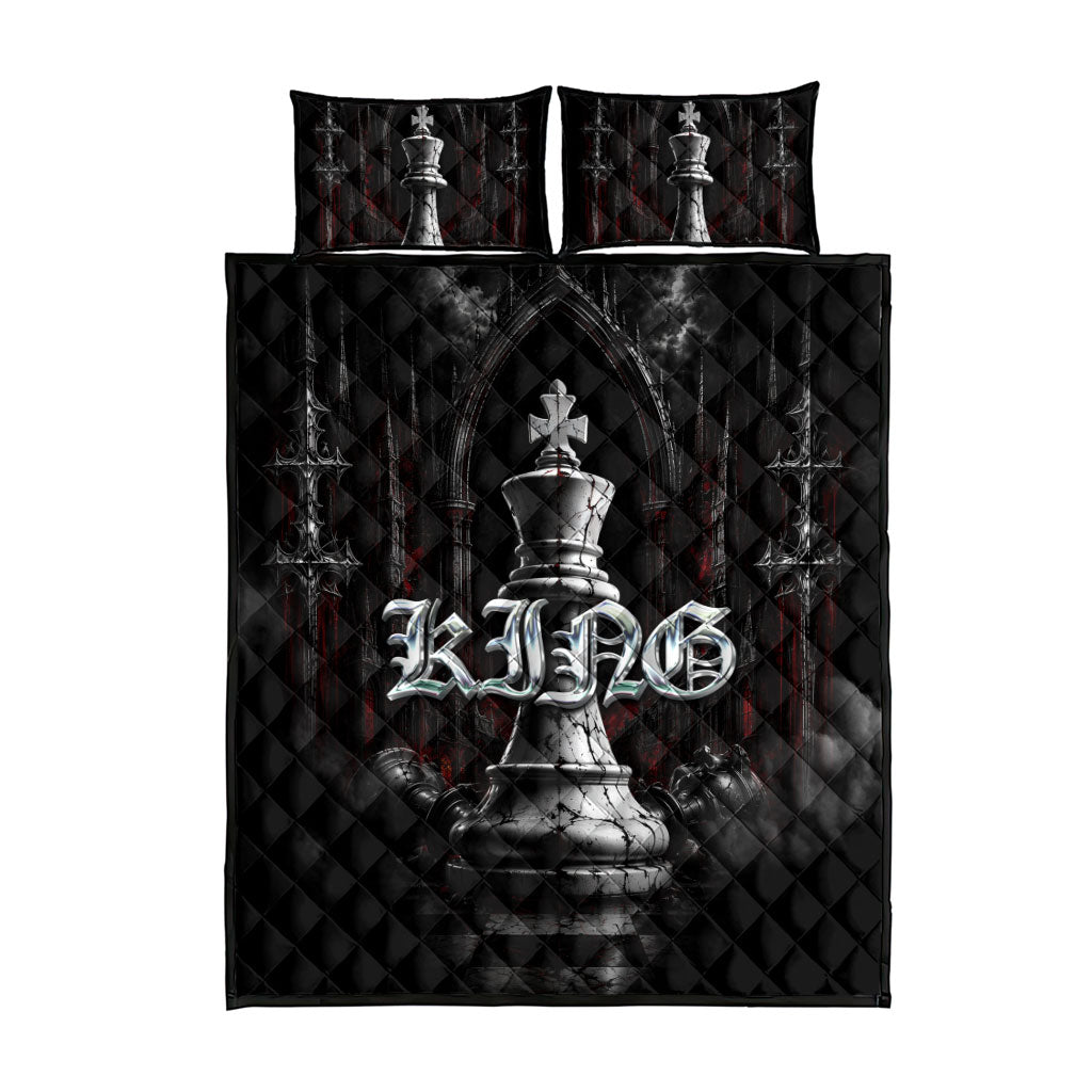 King Chess Piece Quilt Bed Set Dark Gothic Fantasy Board Game Art