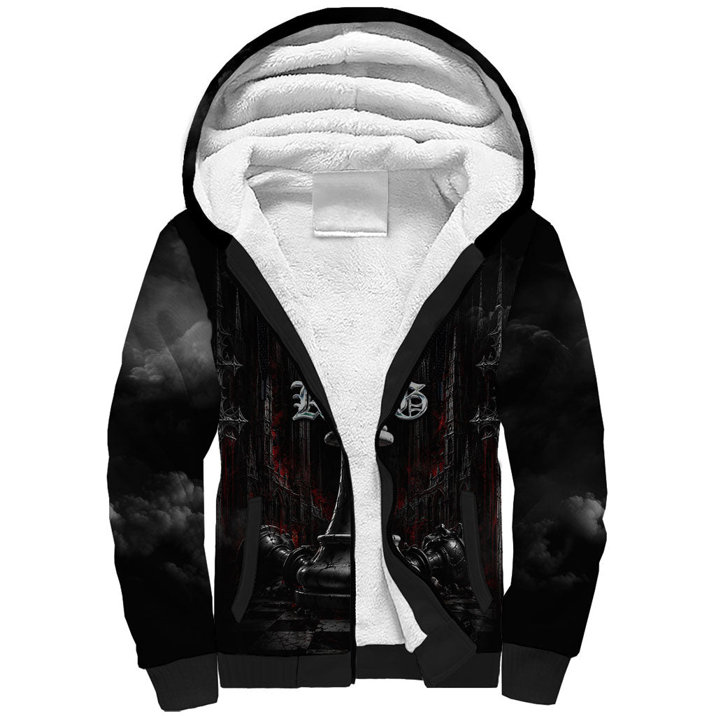 King Chess Piece Sherpa Hoodie Dark Gothic Fantasy Board Game Art
