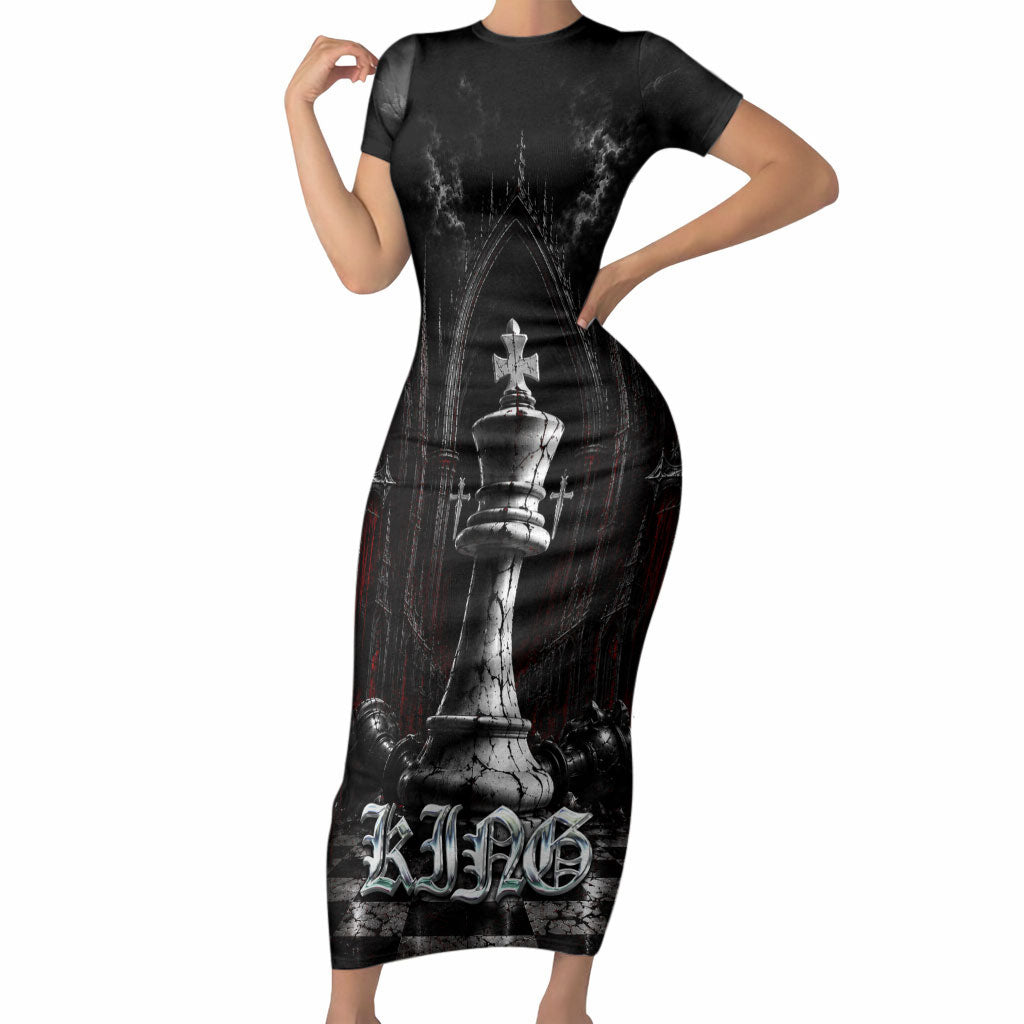 King Chess Piece Short Sleeve Bodycon Dress Dark Gothic Fantasy Board Game Art