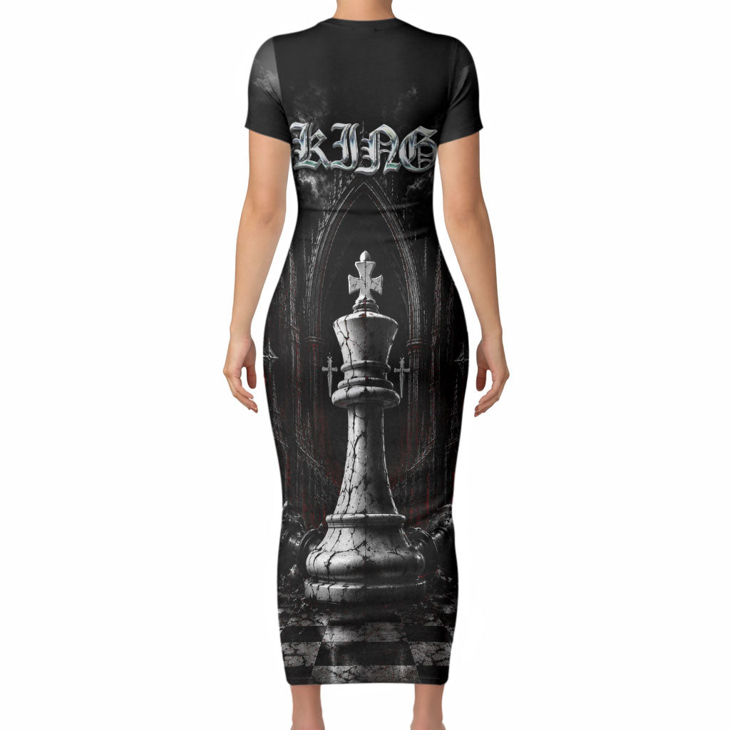 King Chess Piece Short Sleeve Bodycon Dress Dark Gothic Fantasy Board Game Art