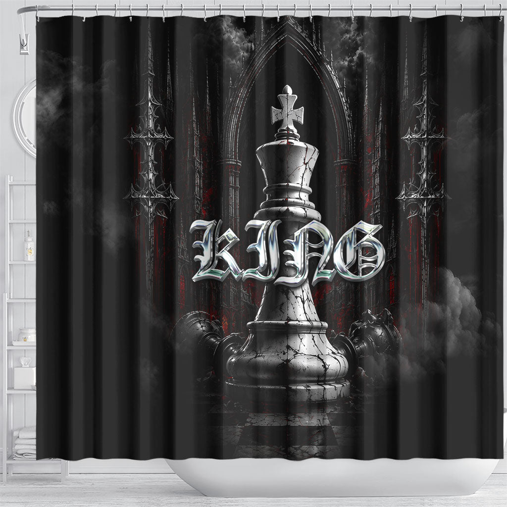 King Chess Piece Shower Curtain Dark Gothic Fantasy Board Game Art