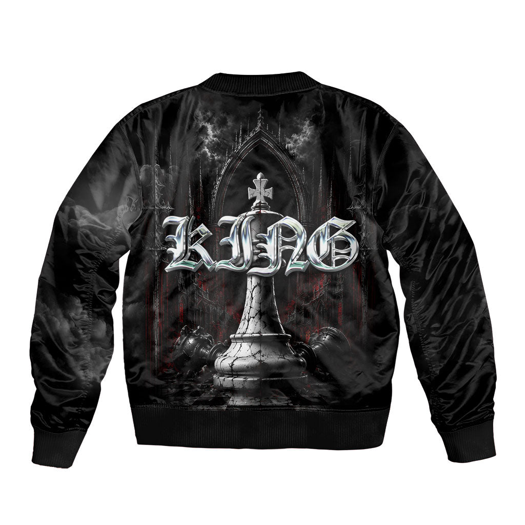 King Chess Piece Sleeve Zip Bomber Jacket Dark Gothic Fantasy Board Game Art