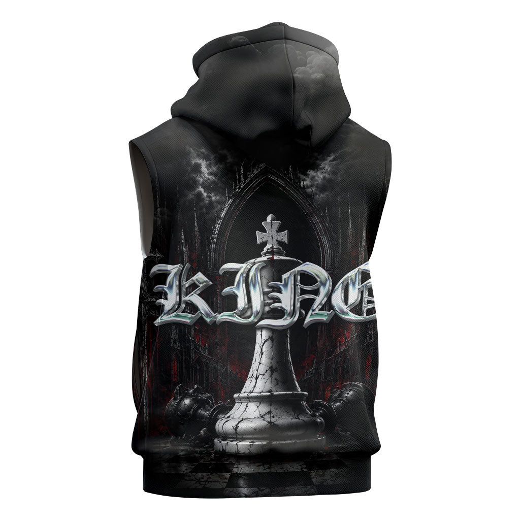 King Chess Piece Sleeveless Hoodie Dark Gothic Fantasy Board Game Art