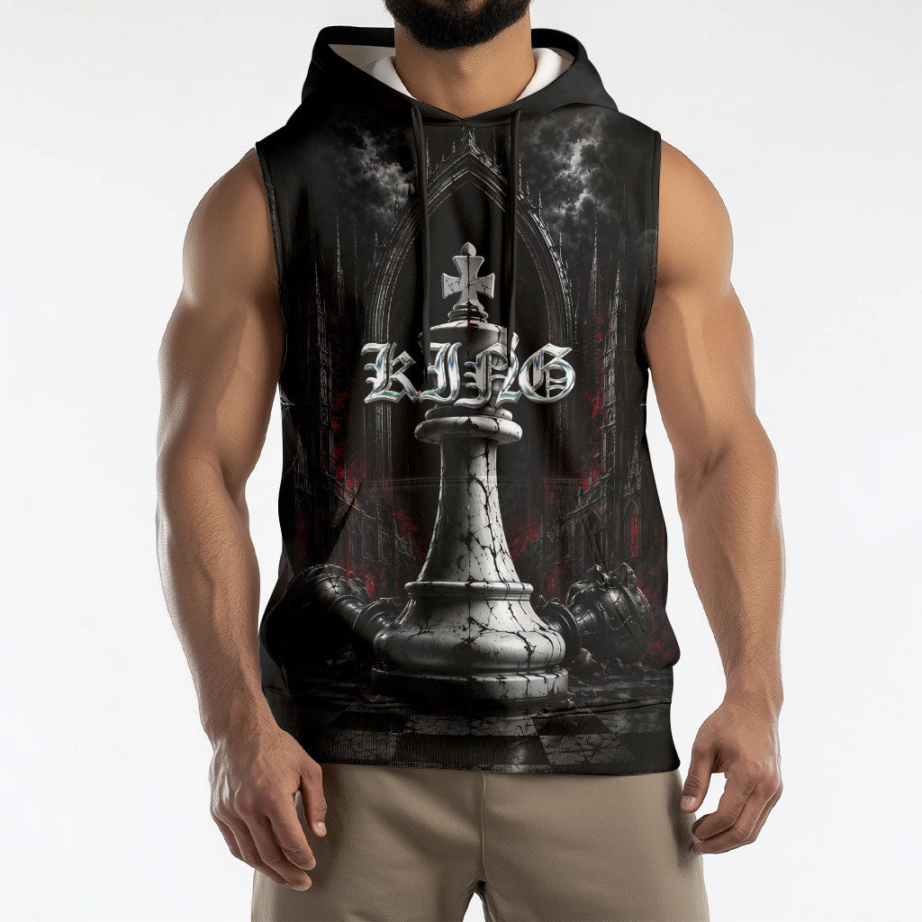 King Chess Piece Sleeveless Hoodie Dark Gothic Fantasy Board Game Art