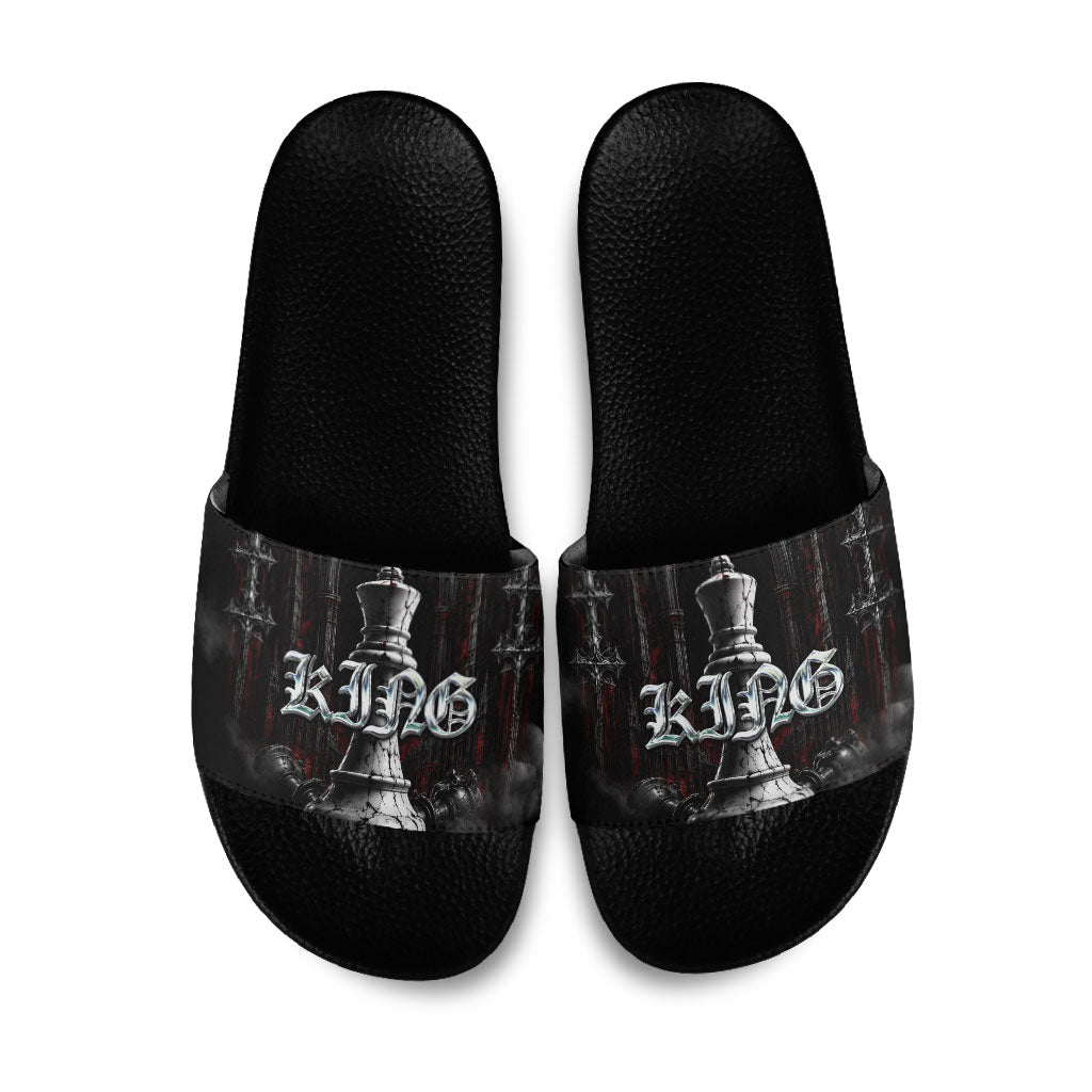 King Chess Piece Slide Sandals Dark Gothic Fantasy Board Game Art